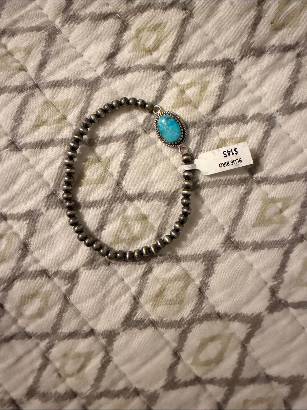 Blue Turquoise Bead Stretch Bracelet with Silver-Tone Accents